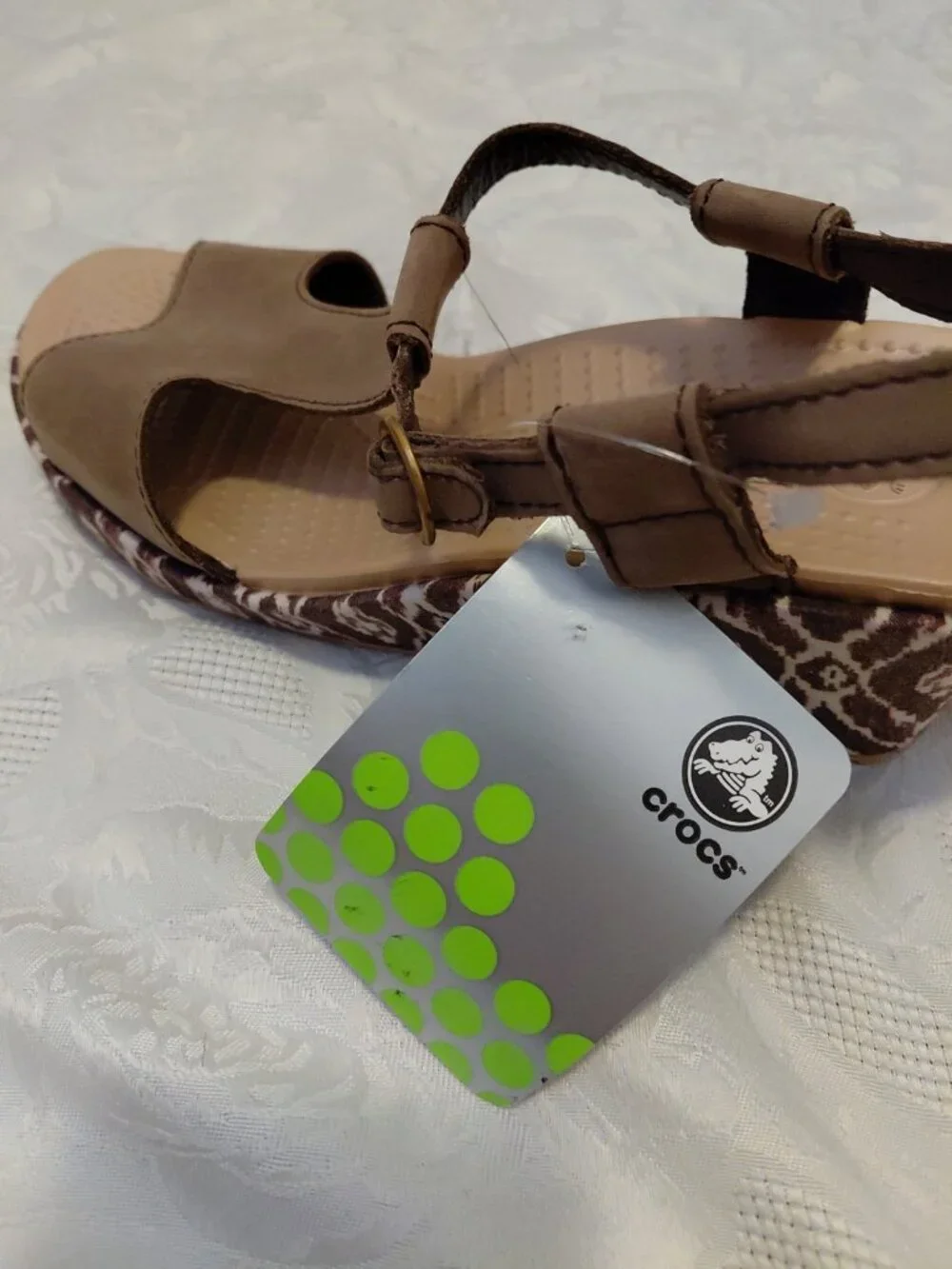 Crocs Womens A Leigh Ikat Wedge Brown Tan Wedge Sandlas Size 9 NWT